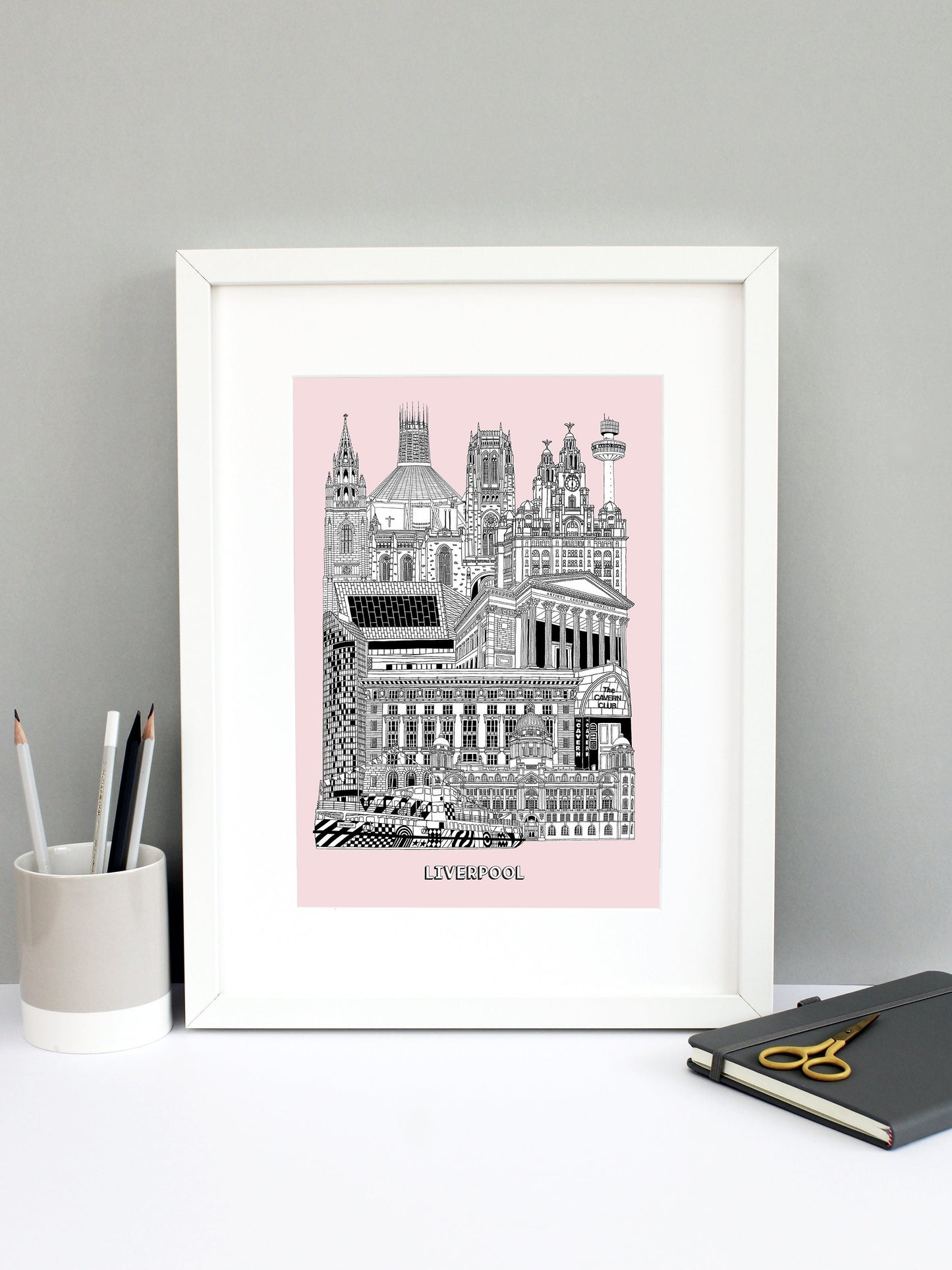Beautifully detailed Liverpool Illustration print. The perfect gift for an engagement, wedding, birthday, anniversary and house warming. It features all the well known buildings and landmarks from the vibrant city. The buildings featured are: Port of Liverpool Building, the Cavern Club, Cunard Building, West Tower, Museum of Liverpool, St George's Hall, Liver Building, Radio City Tower, Liverpool Cathedral, Liverpool Metropolitan Cathedral, Liverpool Parish Church and the Razzle Dazzle Mersey Ferry.