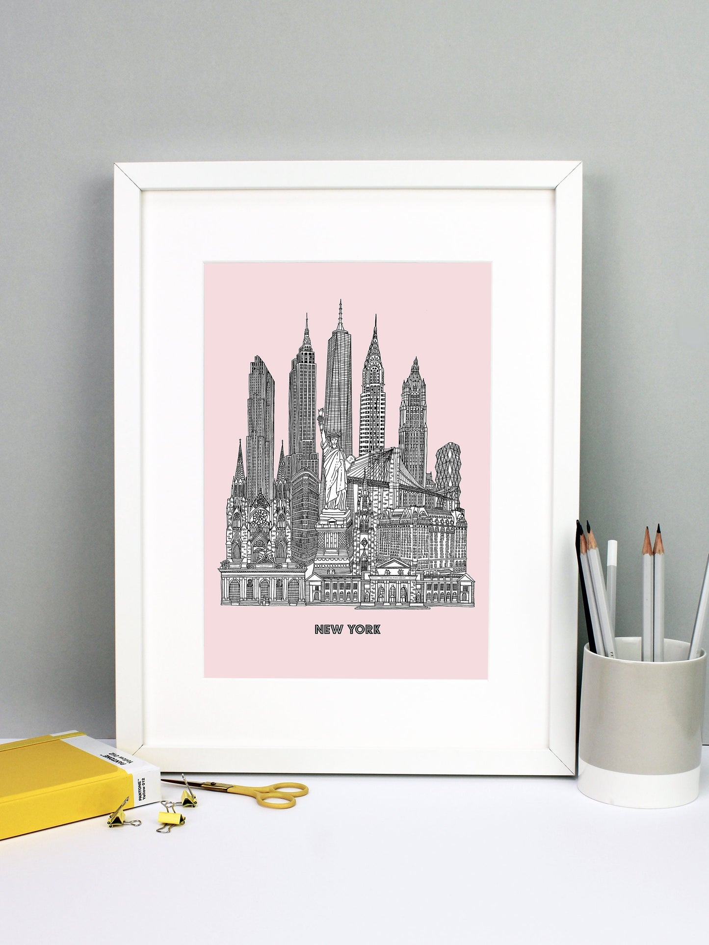 Beautifully detailed New York City illustration print. The perfect gift for an engagement, wedding, birthday, anniversary and house warming. It features all the well known buildings and landmarks from the vibrant city. The buildings and landmarks featured are: Grand Central Terminal, The New York Public Library, Plaza Hotel, Trinity Church, Statue of Liberty, Flatiron Building, St Patrick's Cathedral, Brooklyn Bridge, Hearst Tower, Woolworth Building, Chrysler Building, One World Trade Center aka The Freedo
