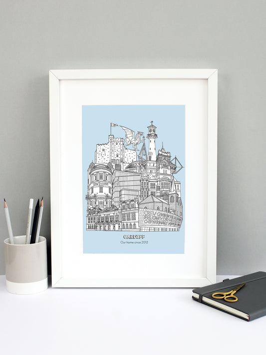 Personalised Cardiff City Illustration Print