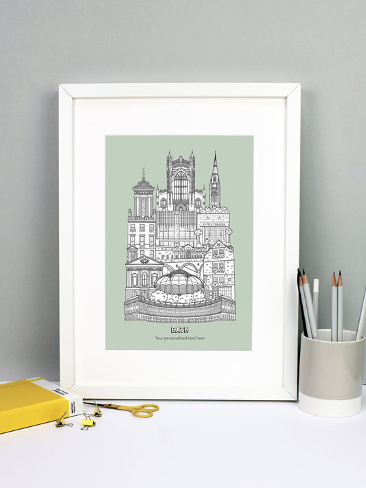 Personalised Bath City Illustration Print