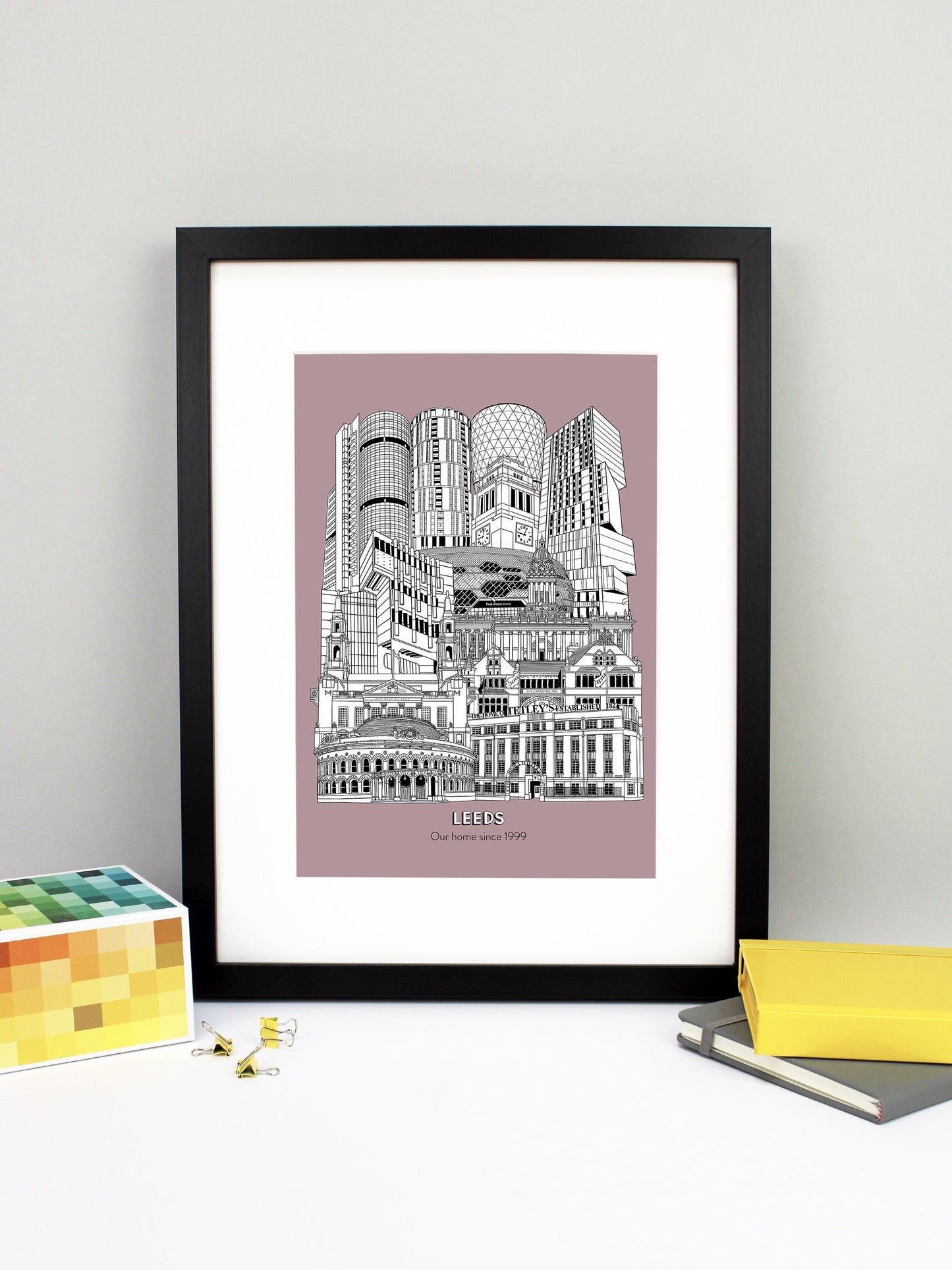 Beautifully detailed Leeds Illustration print. The perfect gift for an engagement, wedding, birthday, anniversary and house warming. It features all the well known buildings and landmarks from the vibrant UK city. The buildings and landmarks featured are: The Corn Exchange, The Tetley, Grand Arcade, Civic Hall, Roger Stevens Building, Town Hall, First Direct Arena, Broadcasting Tower, Rose Bowl at Leeds Metropolitan University, Parkinson Building clock tower, Candle House and Bridgewater Place.
