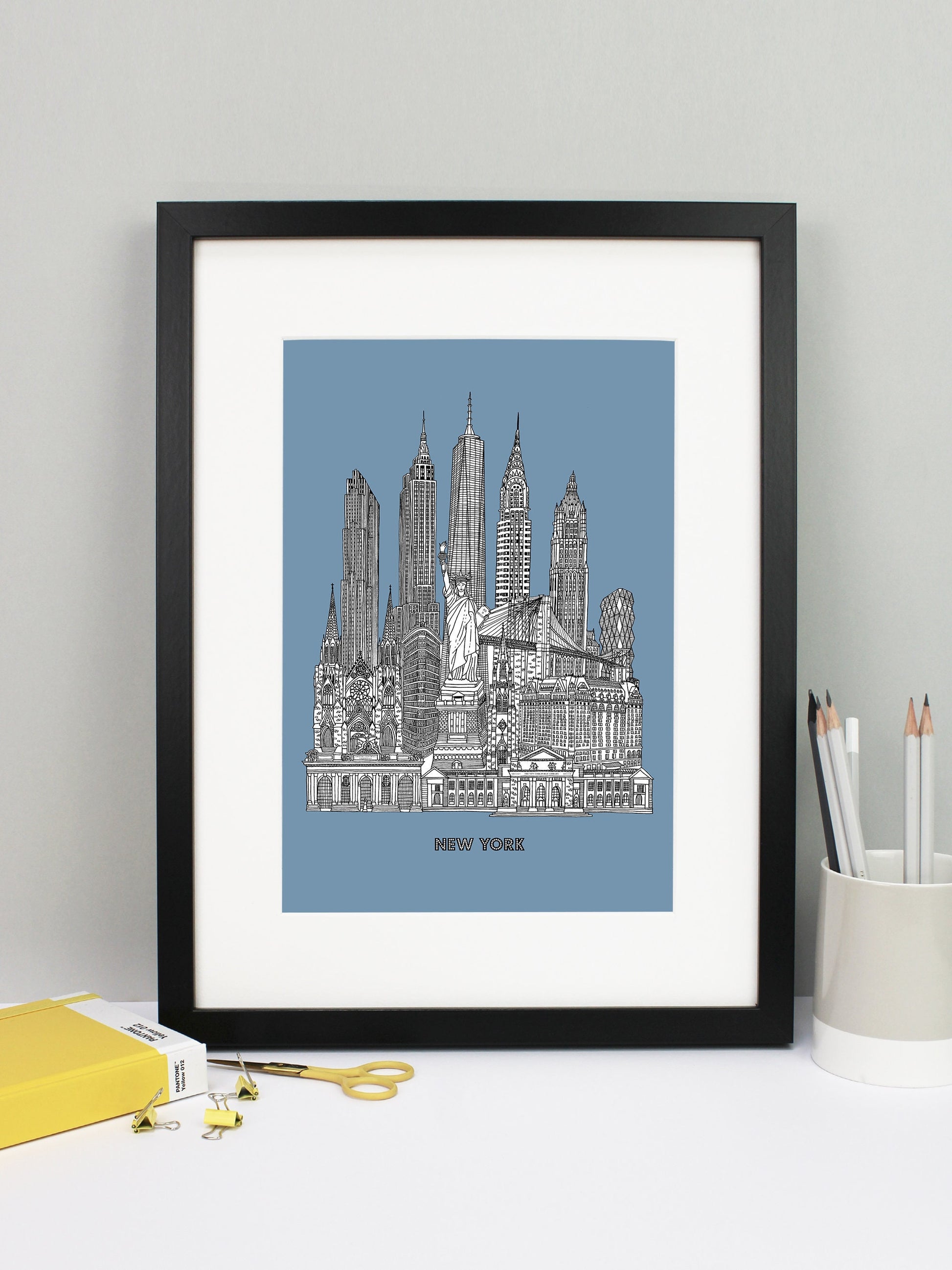 Beautifully detailed New York City illustration print. The perfect gift for an engagement, wedding, birthday, anniversary and house warming. It features all the well known buildings and landmarks from the vibrant city. The buildings and landmarks featured are: Grand Central Terminal, The New York Public Library, Plaza Hotel, Trinity Church, Statue of Liberty, Flatiron Building, St Patrick's Cathedral, Brooklyn Bridge, Hearst Tower, Woolworth Building, Chrysler Building, One World Trade Center aka The Freedo