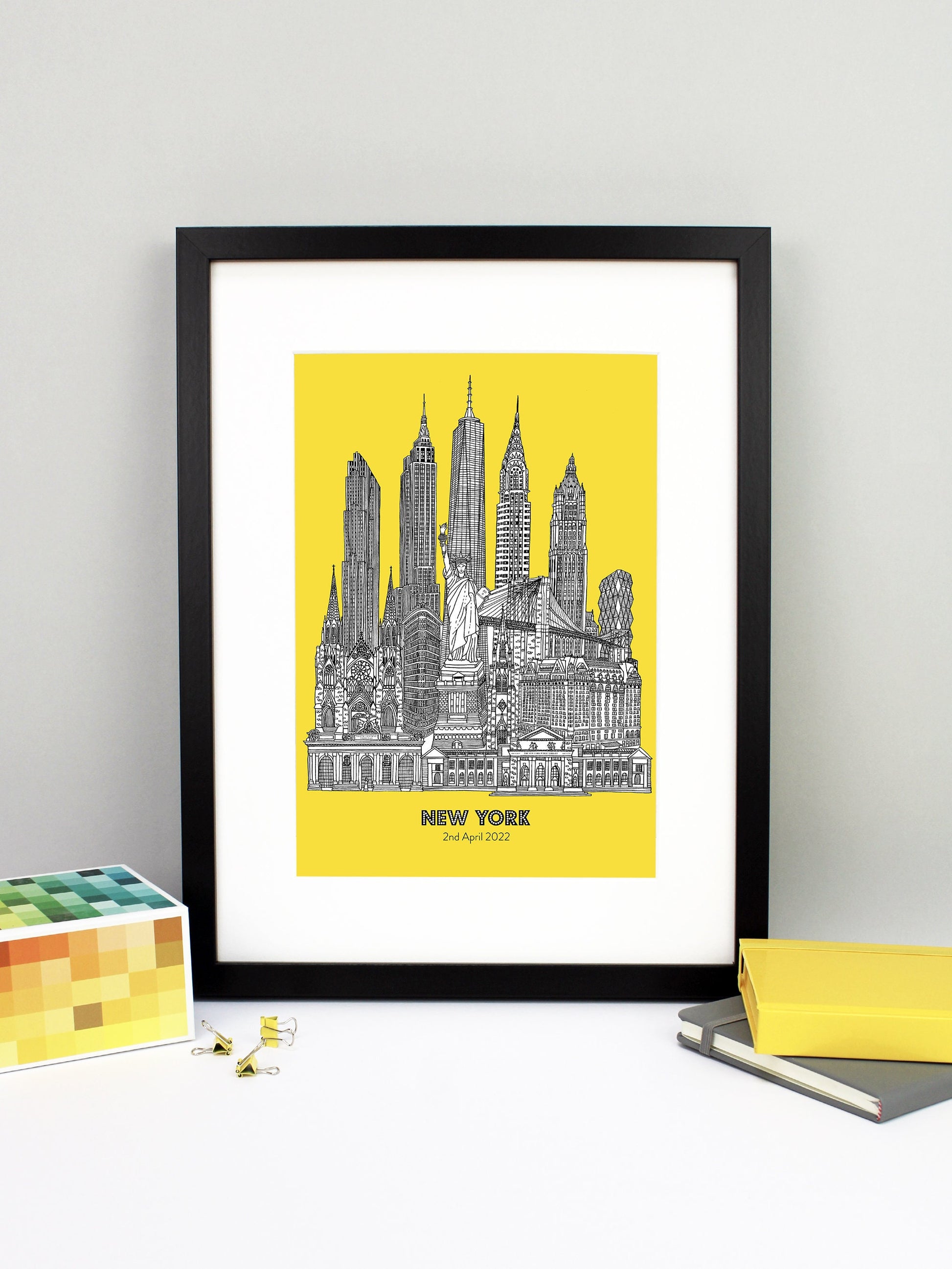 Beautifully detailed New York City illustration print. The perfect gift for an engagement, wedding, birthday, anniversary and house warming. It features all the well known buildings and landmarks from the vibrant city. The buildings and landmarks featured are: Grand Central Terminal, The New York Public Library, Plaza Hotel, Trinity Church, Statue of Liberty, Flatiron Building, St Patrick's Cathedral, Brooklyn Bridge, Hearst Tower, Woolworth Building, Chrysler Building, One World Trade Center aka The Freedo