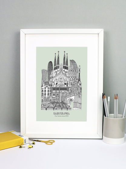 Personalised Barcelona City Illustration Print