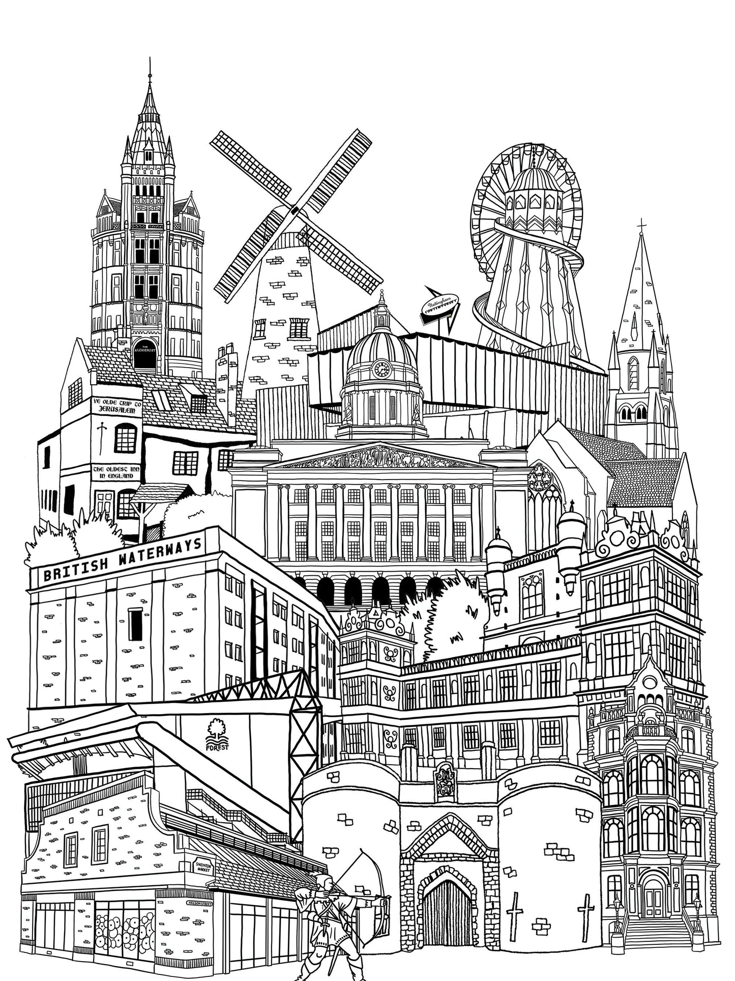 Personalised Nottingham City Illustration Print